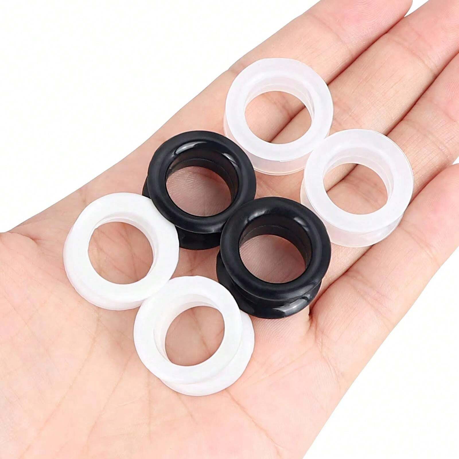 3 Pairs Set Of Black Clear White Thick Silicone Tunnels Flexible Ear