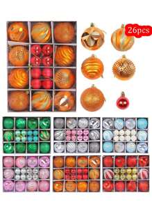 26 件圣诞球装饰圣诞一品红树装饰花 2.4 英寸（约 6 厘米）防碎圣诞装饰套装圣诞树球装饰圣诞饰品（多种颜色） - 橘紅 - 查看 2