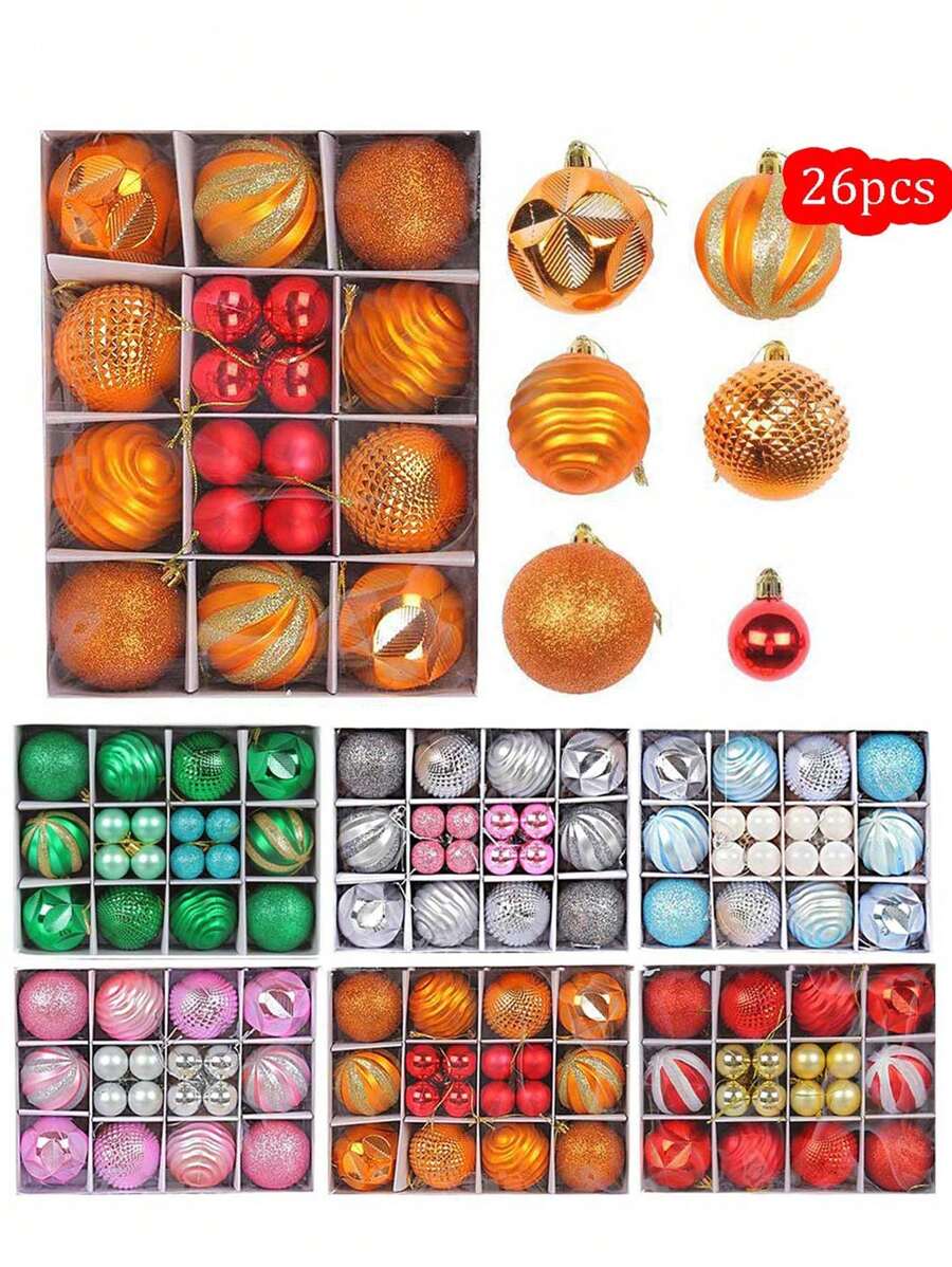 26 件圣诞球装饰圣诞一品红树装饰花 2.4 英寸（约 6 厘米）防碎圣诞装饰套装圣诞树球装饰圣诞饰品（多种颜色）