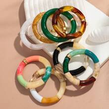 1pc Fashionable Leopard Print Acrylic Curved Adjustable Bracelet, Suitable For Women's Daily Wear - Geometric - View 6