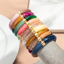 1pc Fashionable Leopard Print Acrylic Curved Adjustable Bracelet, Suitable For Women's Daily Wear - Geometric - View 9