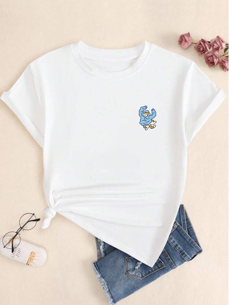 Women's Short Sleeve Kitten T-Shirt With Premium Comfortable Print Sweatshirt - 白色 - 查看 1
