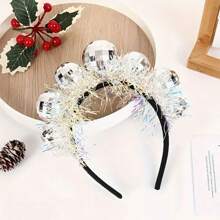 1 Băng đô hình quả bóng disco sáng tạo, Phụ kiện đầu hình cầu lấp lánh, Thích hợp cho trang phục dự tiệc Giáng sinh năm mới - Bạc - Xem 1