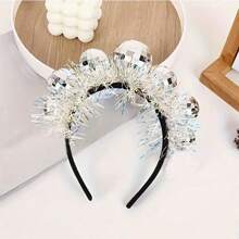 1 Băng đô hình quả bóng disco sáng tạo, Phụ kiện đầu hình cầu lấp lánh, Thích hợp cho trang phục dự tiệc Giáng sinh năm mới - Bạc - Xem 5
