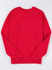 Women's Carnival Fiery Red Tinsel Merry Letter Drop Shoulder Baggy Sweater - Red - View 8