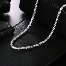 925 Sterling Silver Plated Festive 1pc Men's Fashion Twisted Rope Necklace - Stainless Steel - Party, Vacation, Gift - Daily Versatile Accessory - Silver - View 6
