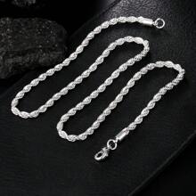 925 Sterling Silver Plated Festive 1pc Men's Fashion Twisted Rope Necklace - Stainless Steel - Party, Vacation, Gift - Daily Versatile Accessory - Silver - View 2