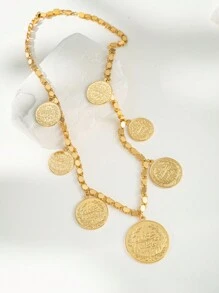 Herseygold 1pc Copper Gold Plated Ottoman Totem Pendant Necklace, Women Long Necklace For Wedding Decoration