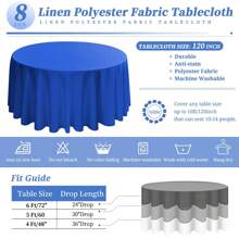 REWOMC 8 Pack 120 Inch Round Tablecloth - Black Polyester Table Cloth For Round Table, Premium Stain And Wrinkle Resistant Washable Fabric Table Cover For Wedding Party Banquet Restaurant Reception Multiple Colors,Weddings Graduation Season Outdoor Events Entertain Guests - Xanh đậm - Xem 2