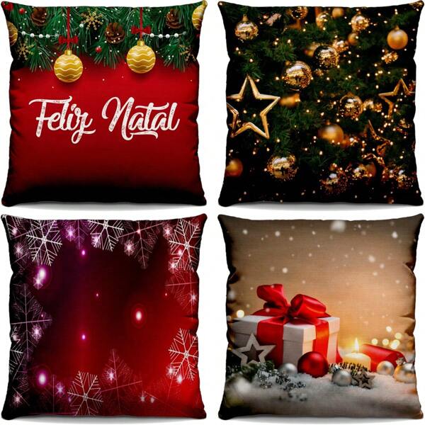 FELIZ NATAL CAPAS DE ALMOFADAS DECORATIVAS COM ZÍPER 40X40CM MD. 10224
