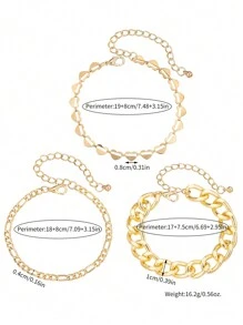 1 套 3 件儿童心形编织链手链，合金材质简约设计配饰套装，适合日常佩戴 - 愛心鏈手鍊3件套 - 查看 2