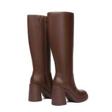 Black Knee High Boots For Women Platform Tall Boots Fashion Square Toe Chunky Heeled Booties - màu nâu - Xem 2