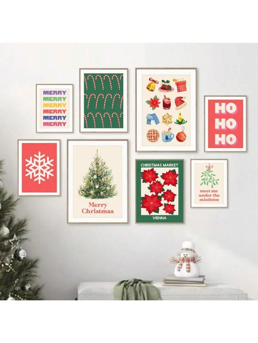 1PC Cây Giáng sinh Cây tầm gửi Bông tuyết Poster Mùa đông Ngày lễ Nghệ thuật treo tường In Tranh vải Canvas Hình ảnh Trang trí Phòng khách Không có Khung - Nhiều màu - Xem 1