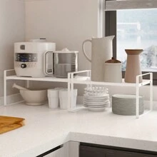 1pc Kitchen Cabinet Storage Rack, Iron Dish Organizer Rack With Multiple Layers, Multifunctional Countertop Storage Shelf, Available In 3 Sizes And 2 Colors