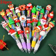 圣诞装饰 6 支迷你圣诞圆珠笔 - 圣诞老人、驯鹿和雪人等可爱图案 - 轻质硅胶握把 - 办公室和节日礼物的完美选择 - 彩色 - 查看 12