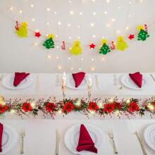 150cm/5FT Berry Christmas Garland, Artificial Poinsettia Garland With Red Berries And Holly Leaves, Pine Cone Garland For Christmas Holiday Party Decorations Christmas Décore Christmas Decoration - 紅色和綠色 - 查看 3