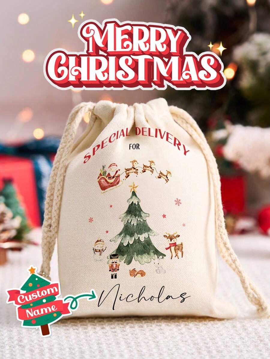 1pc Custom Christmas Bag Personalized Name Bags For Christmas Gift Perfect For Carrying All Your Gift! Custom Name And Letter Bag Anniversary Gift, Valentine Gift, Birthday Gift, Best Friend Gift, Gift For Mom, Gift For Girlfriend, Gift For Her, Gift For Wife, Christmas Gift, Halloween Day Gifts, Thanksgiving Gifts, Merry Christmas