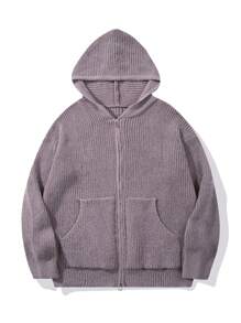 Unisex Loose Casual Sports Style College Crew Neck Zip-Up Hoodie Cardigan Sweater Jacket, Autumn/Winter