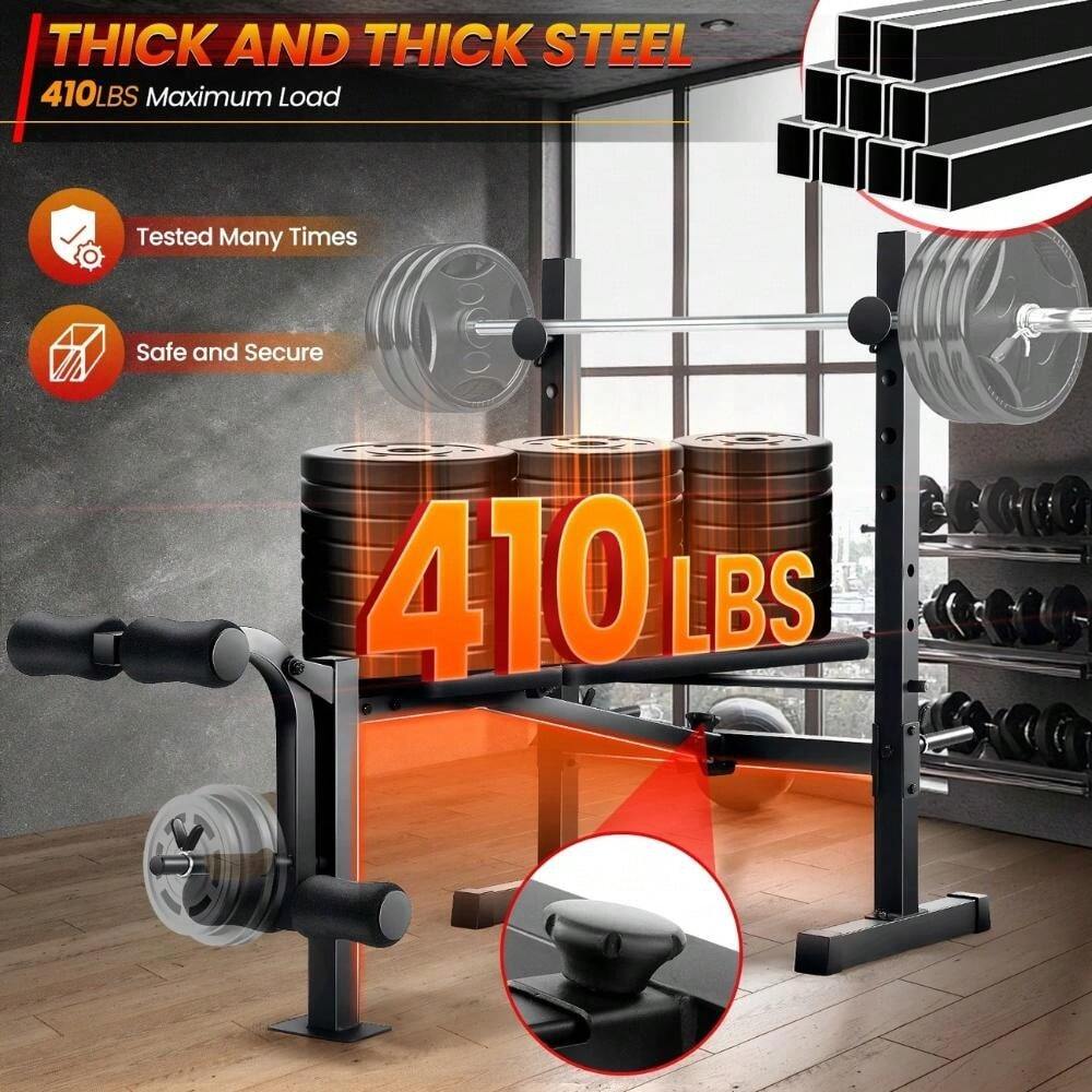 Standard Weight Bench Set With Squat Rack, Adjustable Bench Press Set