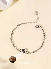 1PC Photo Projection Bracelet,Personalized Picture Inside Bracelet,Custom Picture Bracelet,Couples Bracelet, Fashion Best Friend Gift,Gift For Mom - Silver - View 1