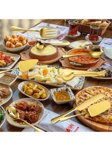 1/8 件金色餐具套装不锈钢大号银器包括大勺子叉子蛋糕勺刀披萨铲食物夹适用于自助餐餐具、学校用品