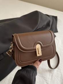 Mini Retro Solid Color Hardware Buckle Saddle Bag Flip Shoulder Bag, Túi đeo vai đa năng và đơn giản, Thích hợp cho việc mua sắm, ví, mua sắm, Phụ nữ trẻ, Sinh viên đại học, Người mới đến, Nhân viên văn phòng. Chúng rất thích hợp cho Văn phòng, Trường đại học, Công việc, Kinh doanh, Đi làm, Hoạt động ngoài trời, Du lịch và Đi chơi - màu nâu - Xem 2