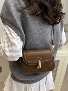 Mini Retro Solid Color Hardware Buckle Saddle Bag Flip Shoulder Bag, Túi đeo vai đa năng và đơn giản, Thích hợp cho việc mua sắm, ví, mua sắm, Phụ nữ trẻ, Sinh viên đại học, Người mới đến, Nhân viên văn phòng. Chúng rất thích hợp cho Văn phòng, Trường đại học, Công việc, Kinh doanh, Đi làm, Hoạt động ngoài trời, Du lịch và Đi chơi - màu nâu - Xem 6