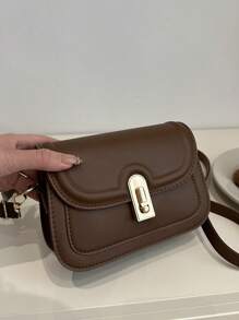 Mini Retro Solid Color Hardware Buckle Saddle Bag Flip Shoulder Bag, Túi đeo vai đa năng và đơn giản, Thích hợp cho việc mua sắm, ví, mua sắm, Phụ nữ trẻ, Sinh viên đại học, Người mới đến, Nhân viên văn phòng. Chúng rất thích hợp cho Văn phòng, Trường đại học, Công việc, Kinh doanh, Đi làm, Hoạt động ngoài trời, Du lịch và Đi chơi - màu nâu - Xem 4