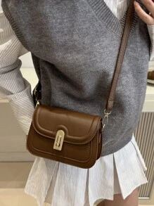Mini Retro Solid Color Hardware Buckle Saddle Bag Flip Shoulder Bag, Túi đeo vai đa năng và đơn giản, Thích hợp cho việc mua sắm, ví, mua sắm, Phụ nữ trẻ, Sinh viên đại học, Người mới đến, Nhân viên văn phòng. Chúng rất thích hợp cho Văn phòng, Trường đại học, Công việc, Kinh doanh, Đi làm, Hoạt động ngoài trời, Du lịch và Đi chơi - màu nâu - Xem 5
