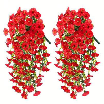 1 PC Artificial Hanging Flowers For Outdoor, Silk Morning Glory Faux Flowers With Eucalyptus Leaves,UV Resistant Realistic Hanging Plants For Wedding Home Office Garden Decoration, Valentine's Day, Gift