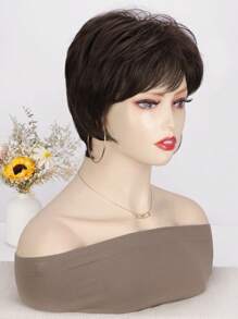 Short Brown Pixie Wig For Women Pixie Cut Wigs Straight Layered Natural Synthetic Wig With Bangs Heat Resistant Replacement Cosplay Wig