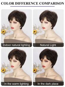 Short Brown Pixie Wig For Women Pixie Cut Wigs Straight Layered Natural Synthetic Wig With Bangs Heat Resistant Replacement Cosplay Wig