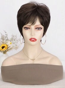 Short Brown Pixie Wig For Women Pixie Cut Wigs Straight Layered Natural Synthetic Wig With Bangs Heat Resistant Replacement Cosplay Wig