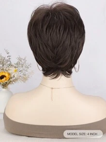 Short Brown Pixie Wig For Women Pixie Cut Wigs Straight Layered Natural Synthetic Wig With Bangs Heat Resistant Replacement Cosplay Wig