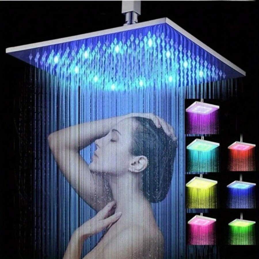 Luxury 6" Square Rain Shower Head High Flow Rainfall Showerhead 7 Color Changing, Bathroom Accessories - 變體1 - 查看 1