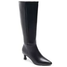 Fashionable & Versatile Simple Black High Heel Mid-Calf Boots - Black - View 2