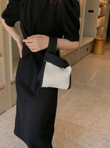 lulu kewen 女士针织包，撞色钩针包，单钩迷你包，手提包，字母图案，透气轻便，可折叠，带口袋，度假装扮的完美之选 - 黑與白 - 查看 6