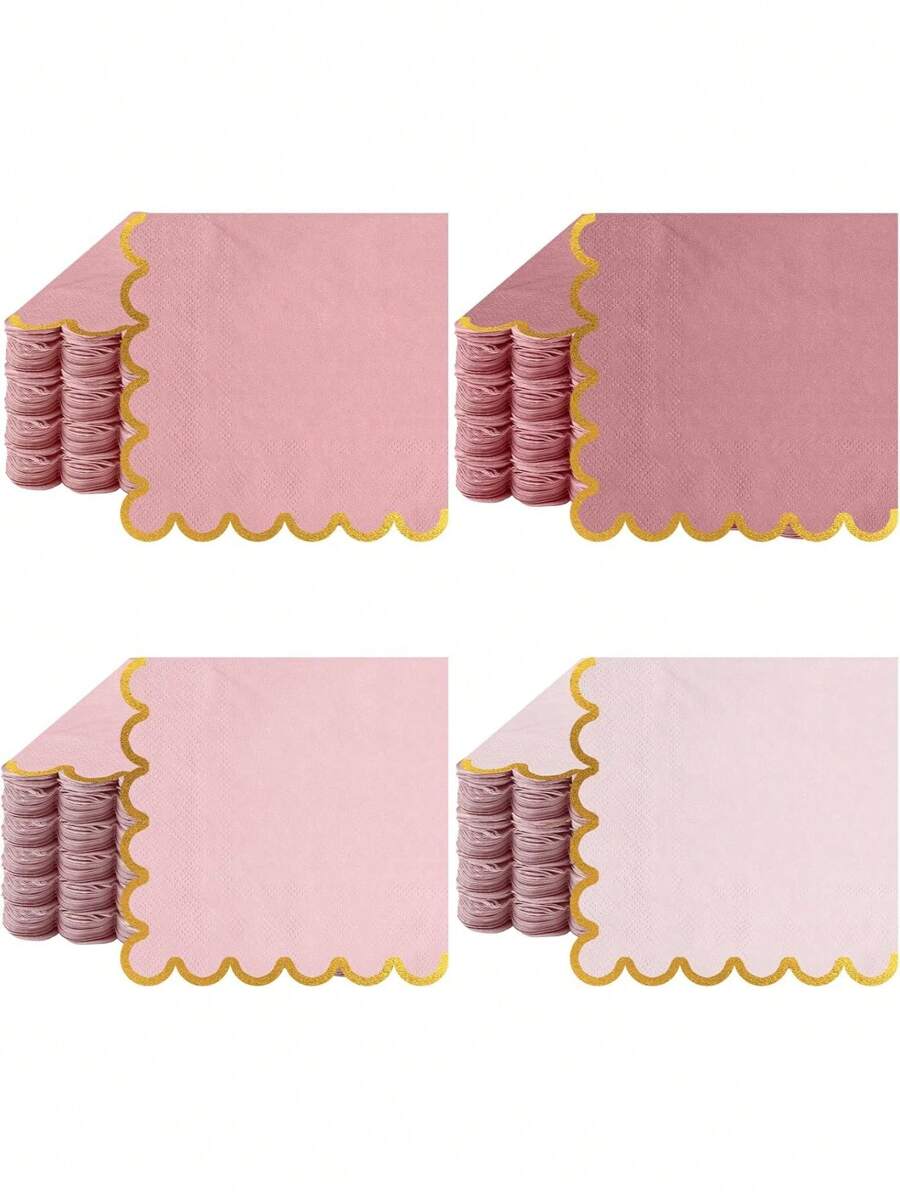 100 chiếc khăn ăn cocktail hình vỏ sò màu hồng 5 x 5 inch có điểm nhấn bằng giấy bạc màu vàng cho cô dâu, đồ dùng tiệc theo chủ đề sinh nhật, đồ ăn tối cưới, đồ trang trí bàn ăn (2 lớp) - Nhiều màu - Xem 1