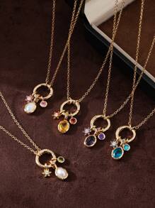 1Pc Colored Natural Stone DIY Patchwork Necklace, Adjustable Loop Can Be Paired With Pendant, Vacuum Plated Color Preservation