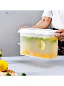 1 pieza Jarra horizontal de agua fría con grifo, gran capacidad de 3500ml, apta para refrigerador, durable, para uso doméstico - Blanco - Ver 3