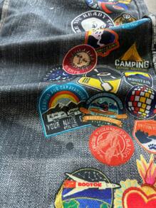 INFLATION Plus Size Men's Front Button Casual Pocket Printed Straight Leg Jeans Style Pants, European Fit - Blue - View 5