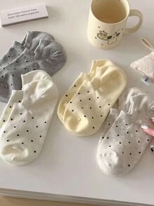 6 Pairs Fresh Polka Dot Pattern Casual Women Short Socks