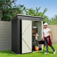 Bealife 5' X 3' Outdoor Metal Shed With Locking Door, Garden Tool Shed With Vent And Pitched Roof For Garden, Patio - Grey - View 9