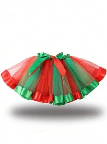 Falda tutú con fondo rojo y tul verde para niña preadolescente, falda para baile escénico - Multicolor - Ver 2