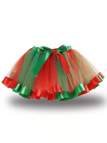 Falda tutú con fondo rojo y tul verde para niña preadolescente, falda para baile escénico - Multicolor - Ver 1