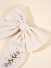 1 件纯色蝴蝶结发夹，精美花朵刺绣蝴蝶结，亚麻面料发夹，鳄鱼夹，田园风格蝴蝶结，儿童青少年发饰 - 彩色 - 查看 9