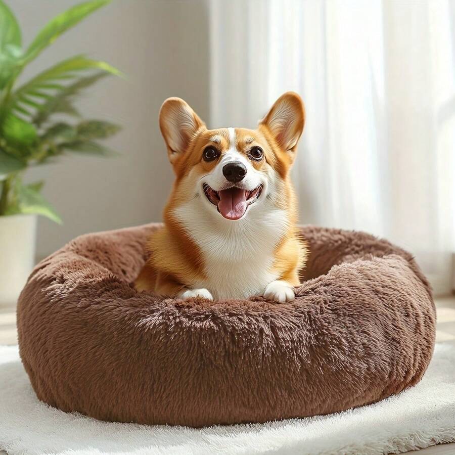 Calming Dog & Cat Bed,Donut Cuddler Warming Cozy Soft Round Bed, Fluffy