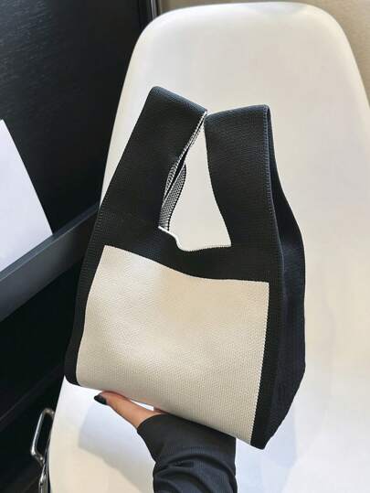 lulu kewen Bolso de mujer tejido, bolso de ganchillo de color contrastante, bolso de ganchillo mini individual, bolso de mano, con patrón de letra, transpirable y ligero, plegable, con bolsillo, perfecto para el atuendo de vacaciones