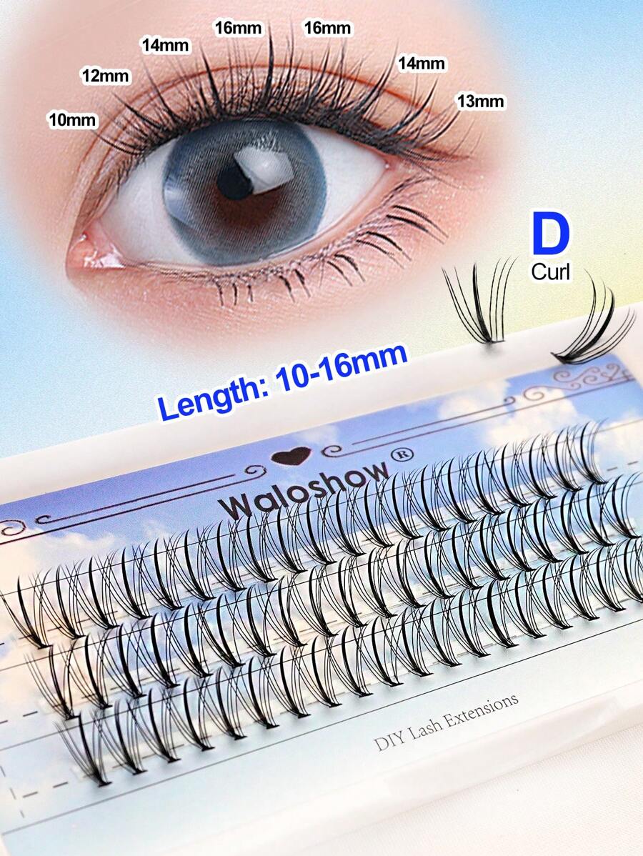 60 piezas DIY Extensión de pestañas, 60 grupos, 10-16mm, Extensión de pestañas individuales 7D gruesas, Grupos de pestañas, Extensión de pestañas DIY para uso en casa - D - Ver 1