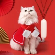 1 件圣诞主题新年派对小红帽毛绒保暖防风宠物斗篷/围巾，适用于猫和小型/中型犬，适合秋冬万圣节服装 - 彩色 - 查看 5